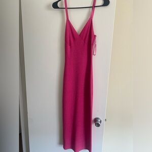 STAUD Quartz Lurex Midi Dress - Size S Peony Pink
